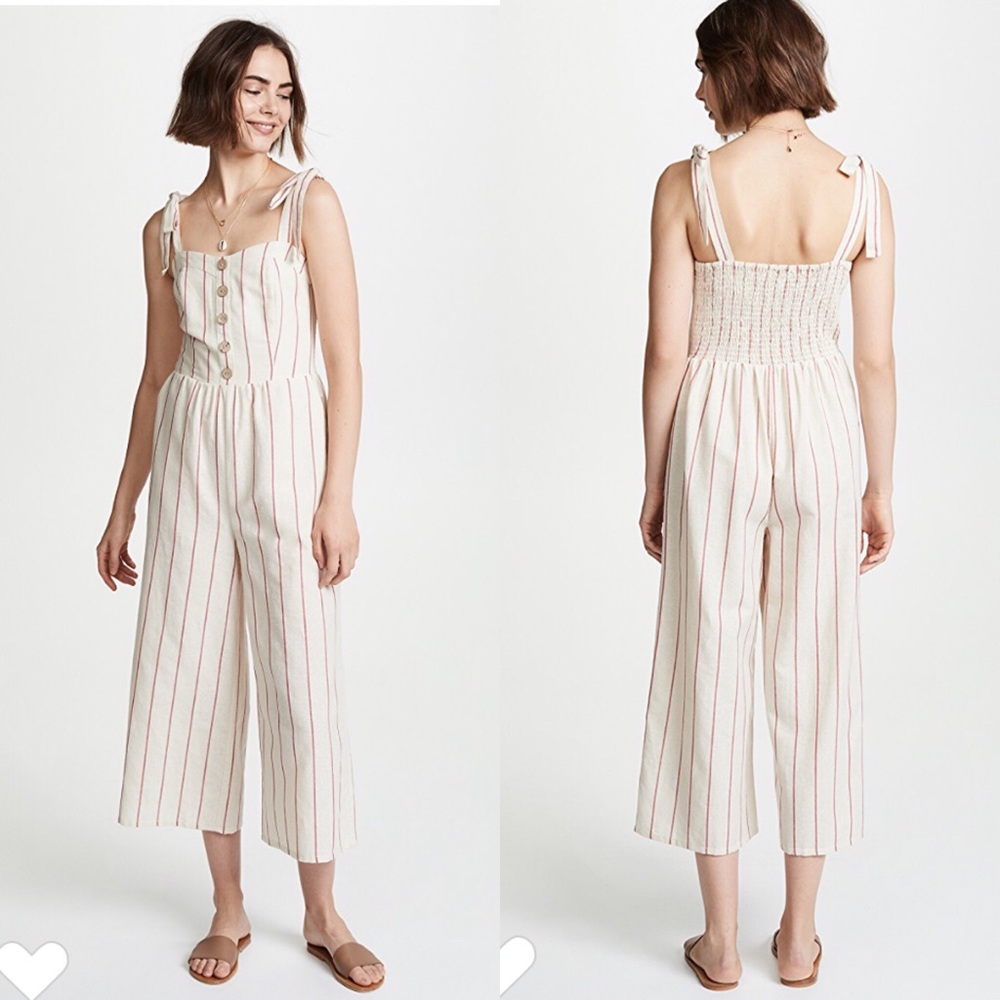 Moon River Striped Jumpsuit Natural/Red